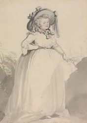 A Lady in a White Dress, Wearing a Blue Hat